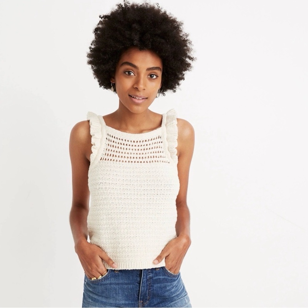 Madewell Crochet Ruffle Sweater Knit Tank Size Large NWT